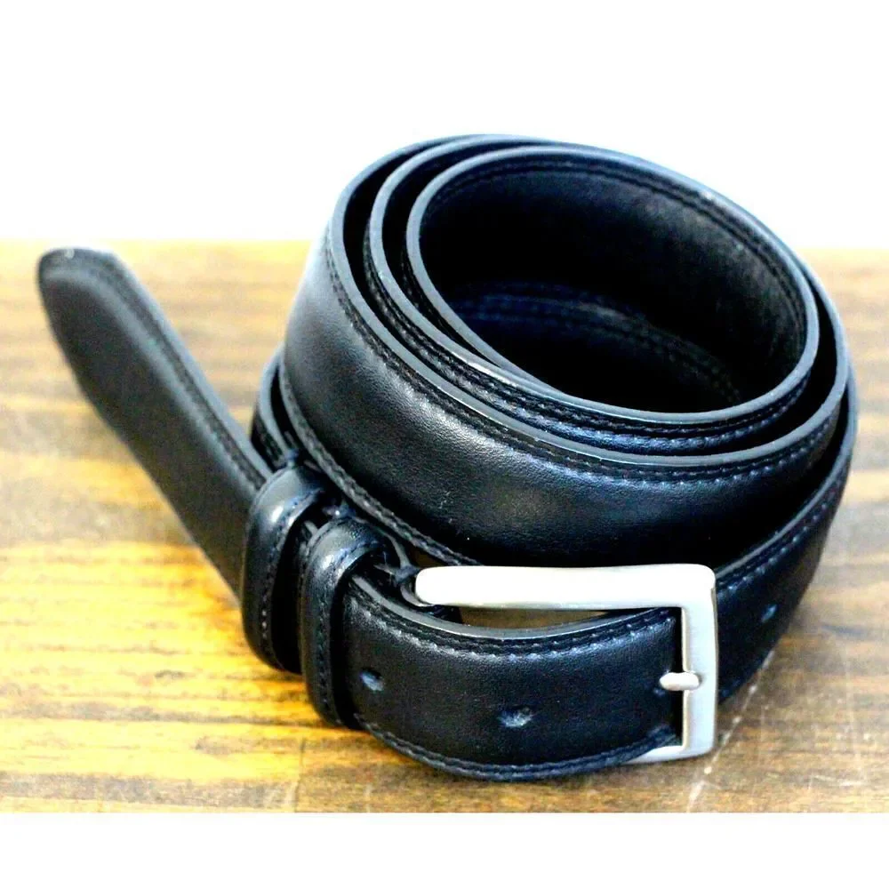 CLASSIC BLACK THICK GENUINE LEATHER SLVR TONE BUCKLE WESTERN MEN'S BELT 40 (D68
